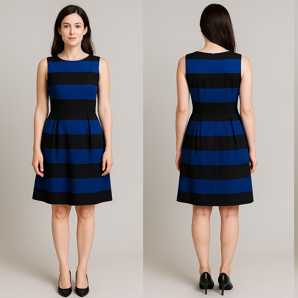 Marc New York Andrew Marc‎ royal blue black stripes crewneck dress, size M
